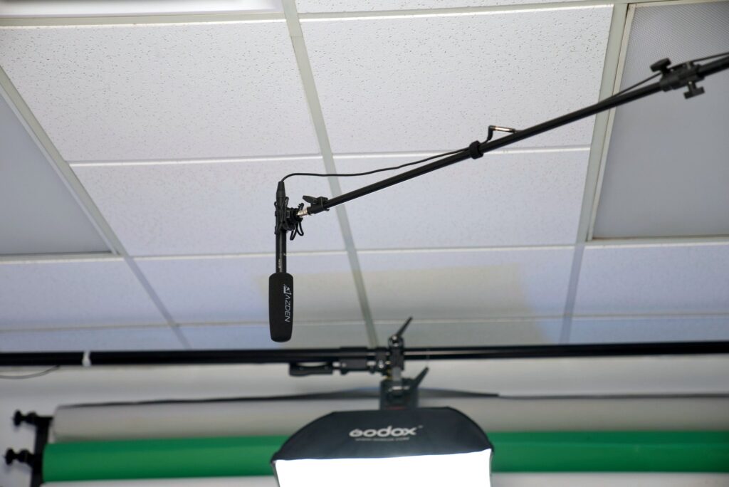 Studio light with adjustable stand, providing bright and even illumination for photography or video shoots.